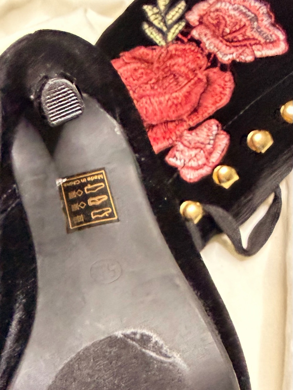 Cape Robbin Black Velvet Lace-Up Heeled Boots with Red Rose Embroidery - Picture 4 of 4